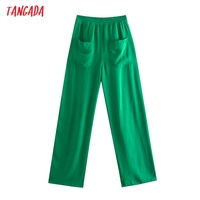 Tangada moda damska zielone spodnie długie spodnie w stylu Vintage główna ulica spodnie damskie Pantalon 5Z68 4